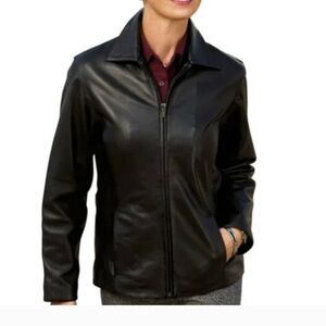 croft & barrow Black Leather Zip-Front Jacket
